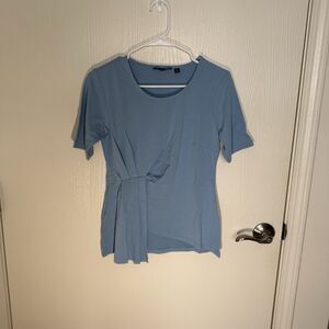 Betabrand Christine Short Sleeve  Top Blue Twist Knot Athletic Lounge XS NWT